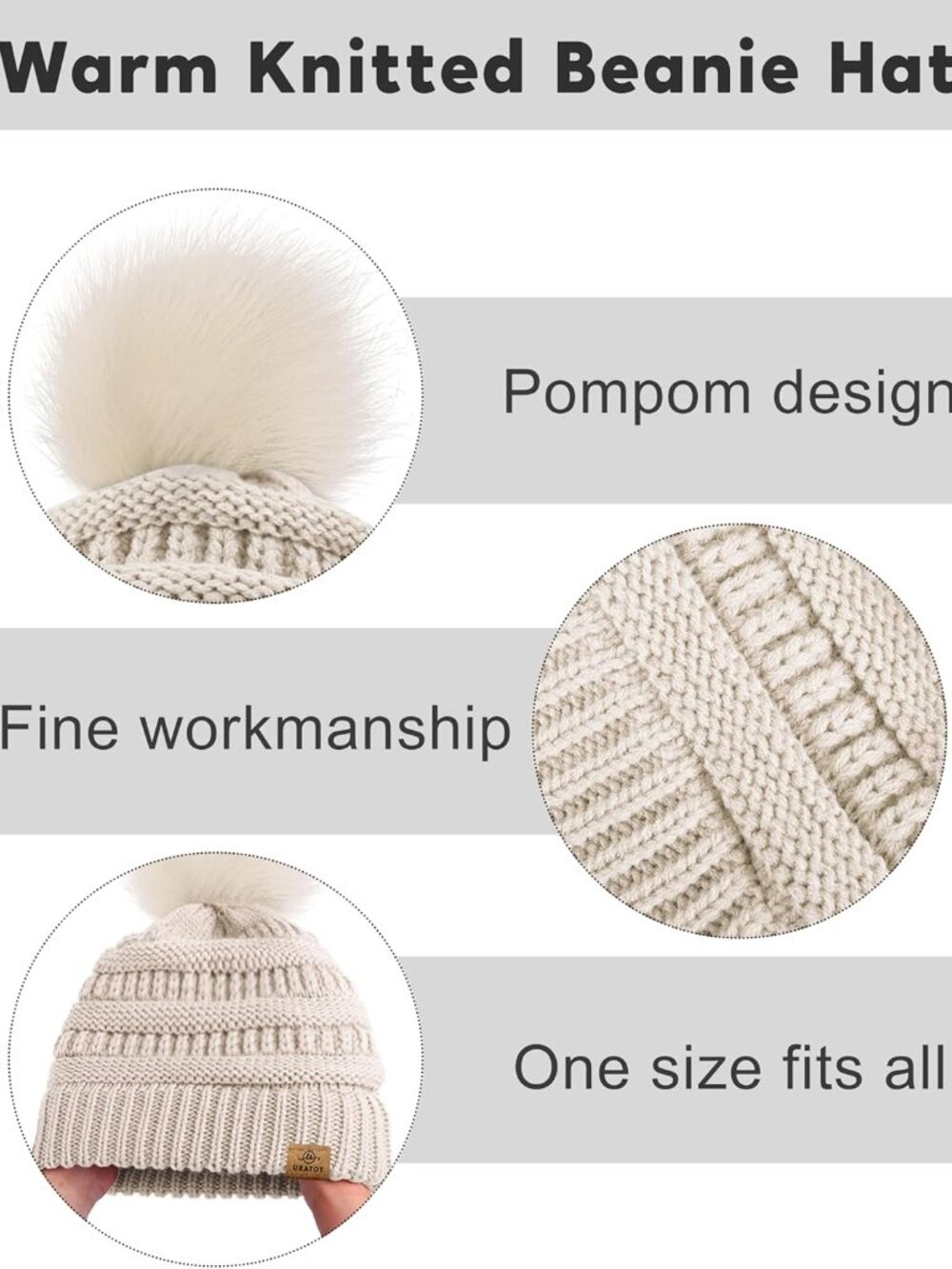 Winter Warm Knitted Sets Beanie Pompom Hat Scarves Winter Touchscreen Gloves Sca - Picture 3 of 6